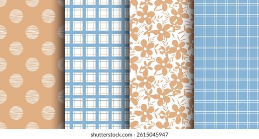 A set of minimalistic dot, checkered, and botanical patterns. Beautiful set of patterns