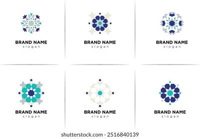 Conjunto de Elementos de mosaico árabe geométrico elegante minimalista. Logotipo de inspiración, etiquetas de moda decorativas prefabricadas, signos. Vector Zellige 