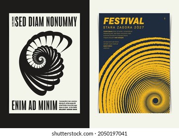 Set of Minimalistic Event Flyers Template with Vortex Shape. Vector illustration