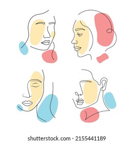 set of minimalistic faces in pastel colours illustration