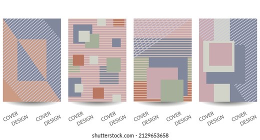 Set of minimalistic geometric backgrounds for wall decor, posters, book covers, social media design. Modern abstract art templates with geometric shapes and lines in natural shades.