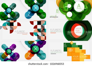 Set of minimalistic geometric banners with triangles and circles and other shapes. Web design or business slogan presentation templates. Vector illustration