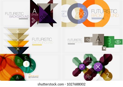 Set of minimalistic geometric banners with triangles and circles and other shapes. Web design or business slogan presentation templates. Vector illustration