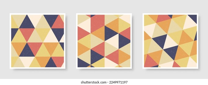 Set of minimalistic geometric compositions, colored triangles. Design for postcard, brochure, cover, banner, web design, interior