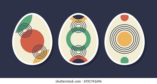 Set of minimalistic geometric easter egg with geometric shape elements. Modern contemporary creative trendy abstract templates vector illustration.