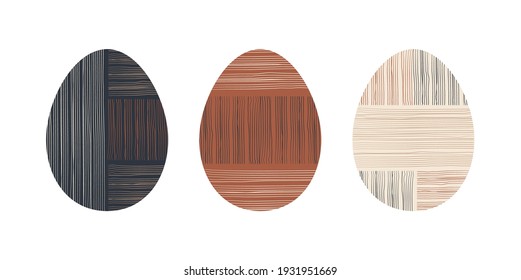 Set of minimalistic geometric easter egg with geometric shape elements. Modern boho contemporary creative trendy abstract templates vector illustration.