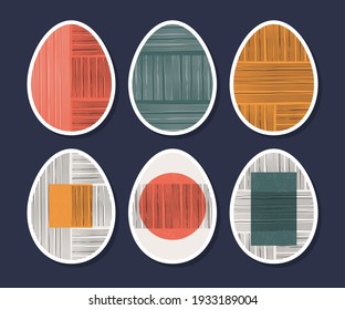 Set of minimalistic geometric easter egg with geometric shape elements. Modern contemporary creative trendy abstract templates vector illustration.