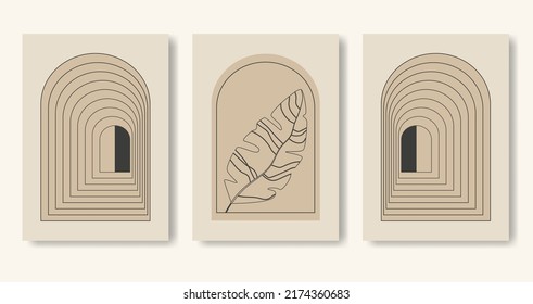 Set of minimalistic geometric illustrations. Modern style wall decor.