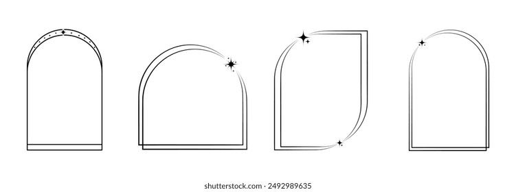 Conjunto de Formas lineales geométricas minimalistas y2k . Diseño lineal de moda en color negro con marco, estrella. Elemento estético de Vector retro ilustrado para Anuncios, redes sociales, diseño de carteles.