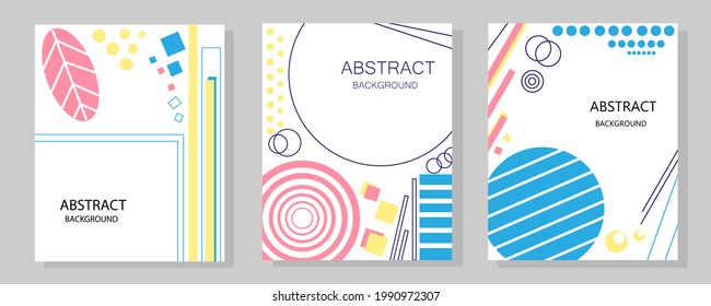 Set of minimalistic geometric patterns. Light background in abstract style. Templates for business cards, covers, brochures, presentations.