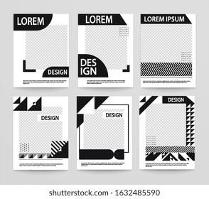 Set of minimalistic geometric poster covers, black color. Trendy brochure design.