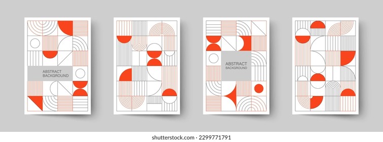 Set of minimalistic geometric posters. Modern abstract geometric patterns in Scandinavian style. Trendy covers design. Applicable for brochures, magazines, posters, business cards, covers and banners.