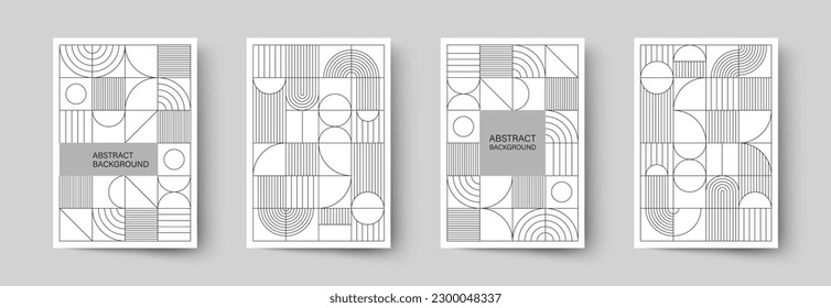 Set of minimalistic geometric posters. Modern abstract geometric patterns in Scandinavian style. Trendy covers design. Applicable for brochures, magazines, posters, business cards, covers and banners.