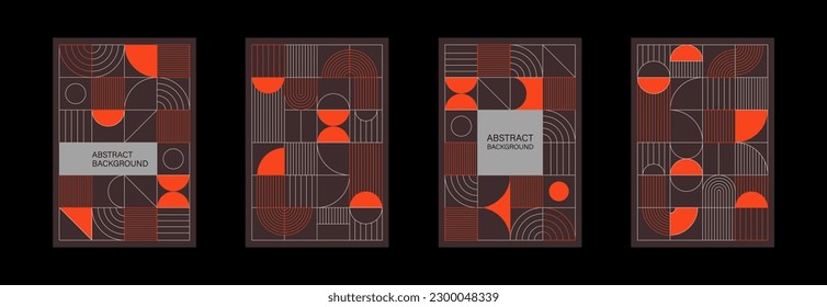 Set of minimalistic geometric posters. Modern abstract geometric patterns in Scandinavian style. Trendy covers design. Applicable for brochures, magazines, posters, business cards, covers and banners.