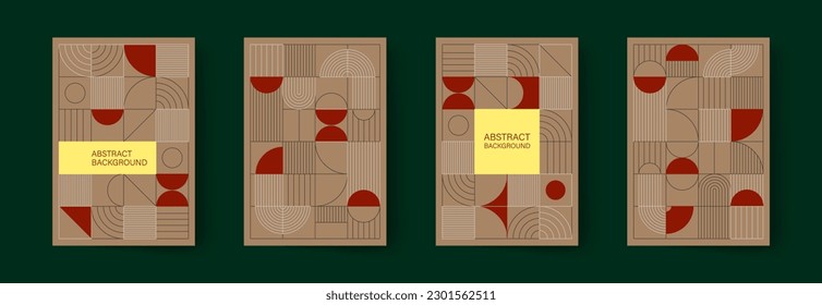 Set of minimalistic geometric posters. Modern abstract geometric patterns in Scandinavian style. Trendy covers design. Applicable for brochures, magazines, posters, business cards, covers and banners.