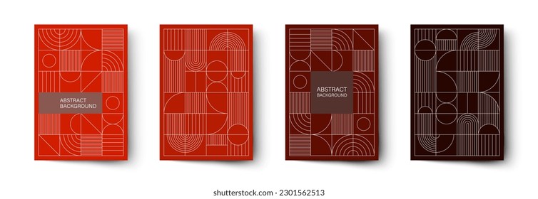 Set of minimalistic geometric posters. Modern abstract geometric patterns in Scandinavian style. Trendy covers design. Applicable for brochures, magazines, posters, business cards, covers and banners.