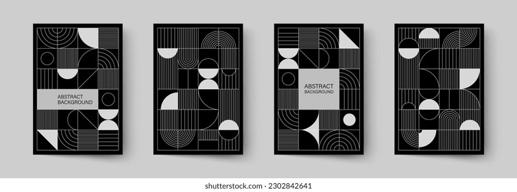 Set von minimalistischen geometrischen Plakaten. Moderne abstrakte geometrische Muster im skandinavischen Stil. Trendy Covers Design. Gilt für Broschüren, Magazine, Poster, Visitenkarten, Cover und Banner.