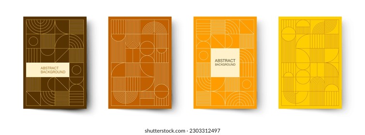 Conjunto de afiches geométricos minimalistas. Patrones geométricos abstractos modernos al estilo escandinavo. Diseño de portadas de moda. Aplicable a folletos, revistas, carteles, tarjetas de visita, portadas y banners.