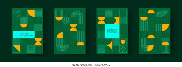 Conjunto de afiches geométricos minimalistas. Patrones geométricos abstractos modernos al estilo escandinavo. Diseño de portadas de moda. Aplicable a folletos, revistas, carteles, tarjetas de visita, portadas y banners.