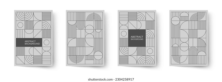 Conjunto de afiches geométricos minimalistas. Patrones geométricos abstractos modernos al estilo escandinavo. Diseño de portadas de moda. Aplicable a folletos, revistas, carteles, tarjetas de visita, portadas y banners.