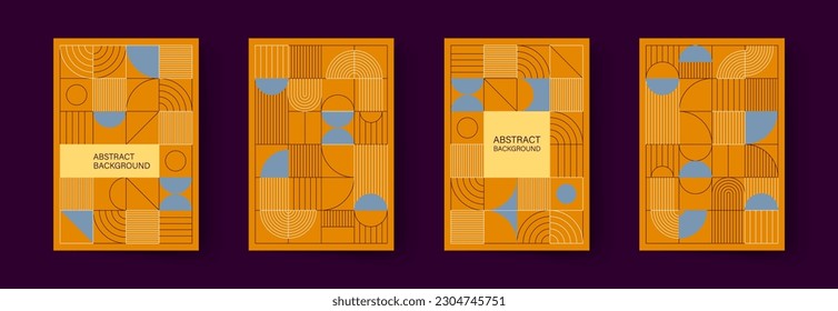 Set of minimalistic geometric posters. Modern abstract geometric patterns in Scandinavian style. Trendy covers design. Applicable for brochures, magazines, posters, business cards, covers and banners.
