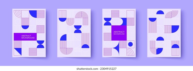 Set of minimalistic geometric posters. Modern abstract geometric patterns in Scandinavian style. Trendy covers design. Applicable for brochures, magazines, posters, business cards, covers and banners.