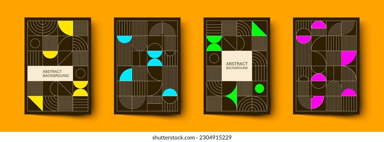 Set of minimalistic geometric posters. Modern abstract geometric patterns in Scandinavian style. Trendy covers design. Applicable for brochures, magazines, posters, business cards, covers and banners.