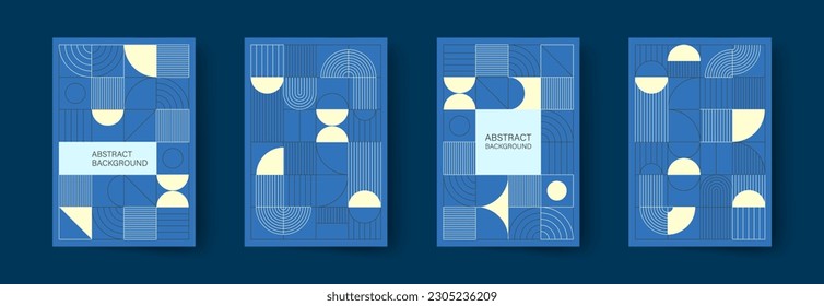 Set of minimalistic geometric posters. Modern abstract geometric patterns in Scandinavian style. Trendy covers design. Applicable for brochures, magazines, posters, business cards, covers and banners.