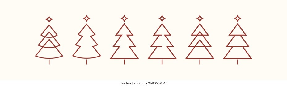 conjunto de elementos de ícone plano de linha de árvore de Natal verde minimalista, padrão de inverno geométrico abstrato, ícones traço editável, árvores símbolo para o ano novo, cartões de design de Natal, cartaz, vetor de banner Xmas