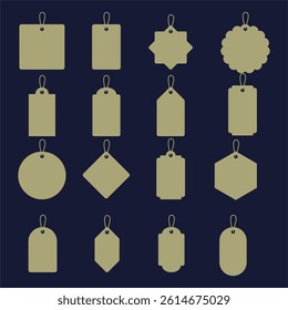 Set of Minimalistic Hanging Tag Shapes Isolated on Dark Background	