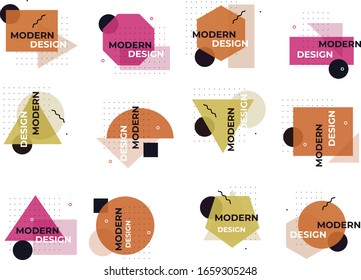 Set von minimalistischem Hipster-Farbrahmen und Bannerdesign. Vektorillustration und Formen Farbverlauf-Halbton. Rahmen für Text Modern Art Grafiken. Visitenkarten, Einladungen, Geschenkkarten, Flyer, Broschüren