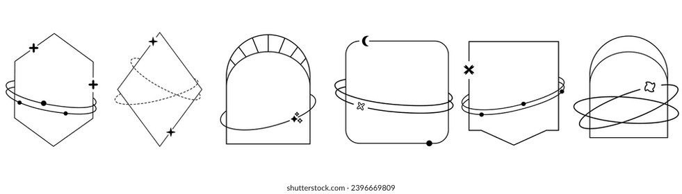 set of minimalistic hipster geometric retro oval arches boho y2k frames