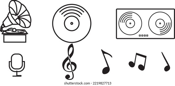 
a set of minimalistic icons depicting instruments for recording and playing music.