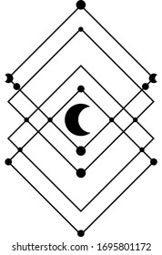 Set of minimalistic illustrations for prints backgrounds and tattoos. Lines and shapes. Black and white pictogram. EPS 10. Sticker
