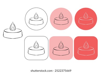 Set of minimalistic  line burning aroma and spa candle with stem with leaves label for the logo in various designs. Candle in one line style.