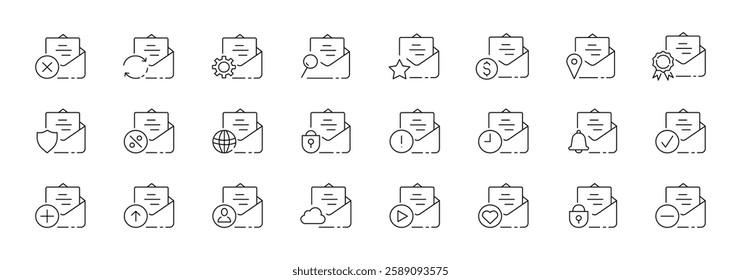 Set of minimalistic line icons representing various functions and symbols. Linear vector
