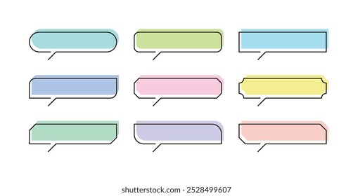 Um conjunto de ilustrações de balão de fala de linha minimalista em várias formas.
