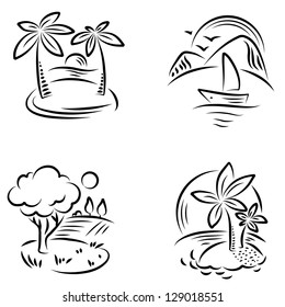 Set of minimalistic line summer icons