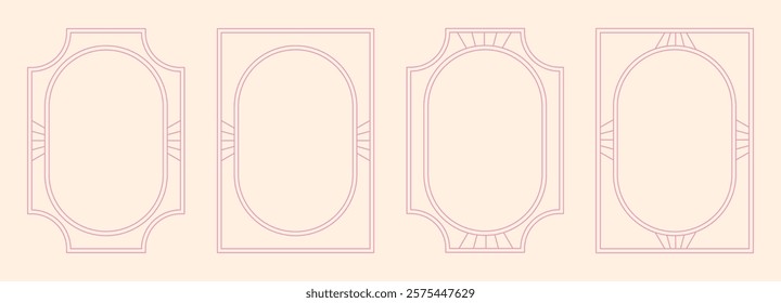 Set of minimalistic linear frames in art deco style. Isolated vector illustration.