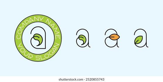 Eine Reihe von minimalistischen Logo-Vorlagen. Kleinbuchstabe "a" mit einer Gebrauchsinformation.