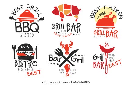 Set of minimalistic logos for grill bar. Vector illustration.