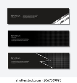 Set of minimalistic, modern and elegant black background web banner. Vector illustration template with texture and place for text
