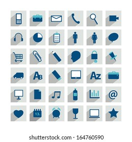 Set of minimalistic modern long shadows icon. Collection of communication symbols.