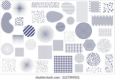 Set of minimalistic neo memphis patterns blue color