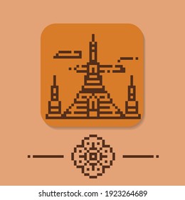 Set of minimalistic pixel art vector objects isolated. game 8 bit style. minimalistic pixel graphic Thailand culture and landmark collection. 