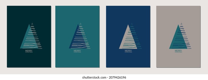 set of minimalistic postcards with christmas trees
