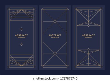 A set of Minimalistic postcards for text. Geometric illustration with gold lines.