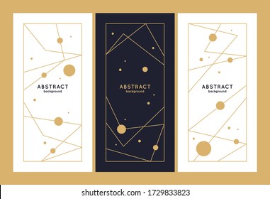 A set of Minimalistic postcards for text. Geometric illustration with gold lines.