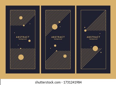 A set of Minimalistic postcards for text. Geometric illustration with gold lines.