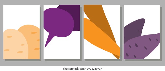 Set minimalistic posters with abstract images of vegetables. Vector illustration of elegant food.